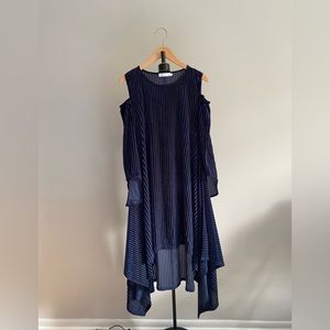 Anne Fontaine Erole Open Shoulder High Low Velvet Navy Dress size EU 44 US 12